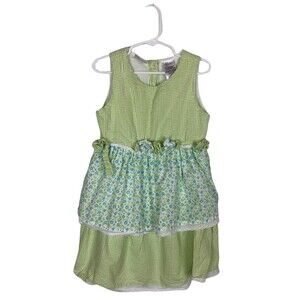 Young Hearts Green White Checkered Sleeveless Dress Girls Size 6